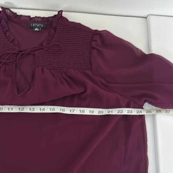 Smocked Blouse 1X Sheer Plum Ruffle Neck Tie Romantic Boho Dark Fairy Whimsigoth - Picture 9 of 10